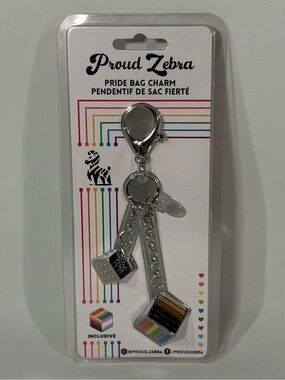 [BRAND NEW] PROUD ZEBRA PRIDE BAG CHARM PRIDE FLAG CUBE METALLIC SILVER KEYCHAIN